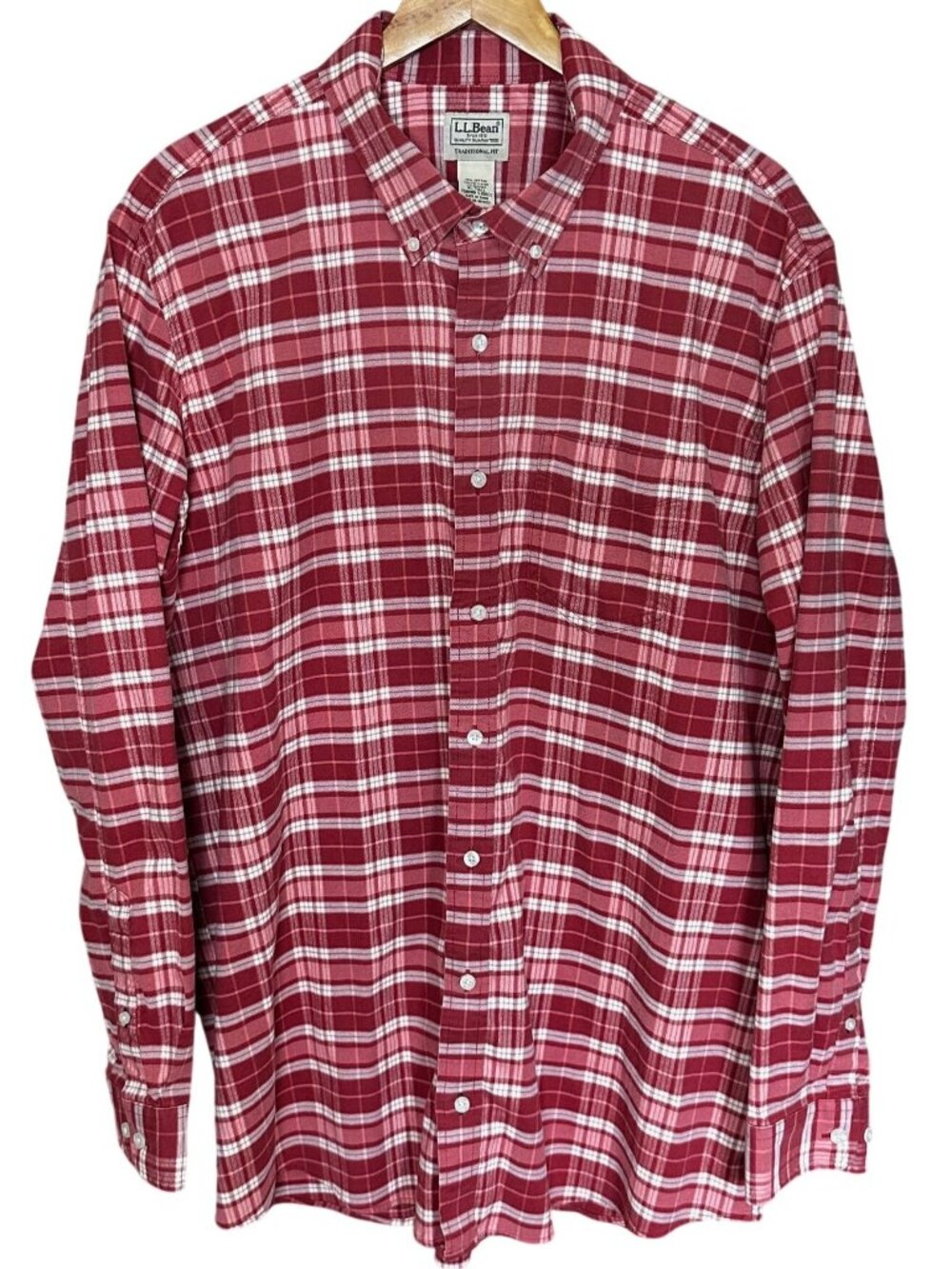 LL Bean Men's Shirt XL Tall Traditional Fit Red Plaid Long Sleeve Button Down